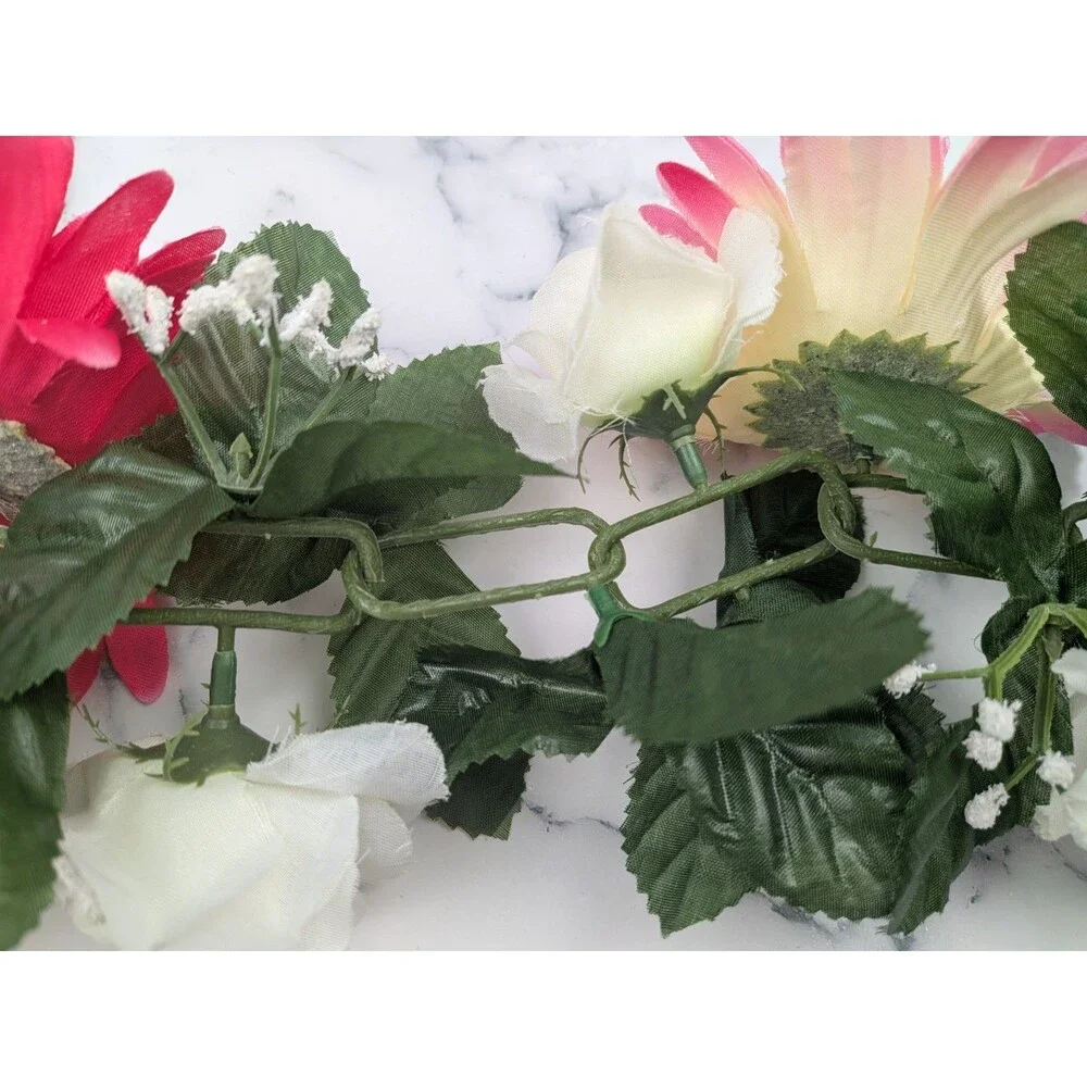 4 Foot White PinkFloral Garland Artificial Flowers